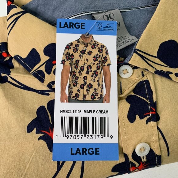 Hurley Men's Shirt L Button Front Hawaiian Stretch Shirt Tan Floral Print L - Picture 8 of 8